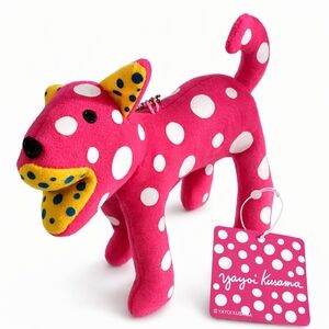 Yayoi Kusama NWT RING-RING Plush Mascot Pink Polka Dot‎ Dog Keyring